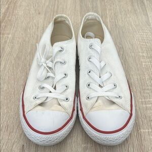 Converse White and Red Canvas Sneakers with Rubber Toe Cap